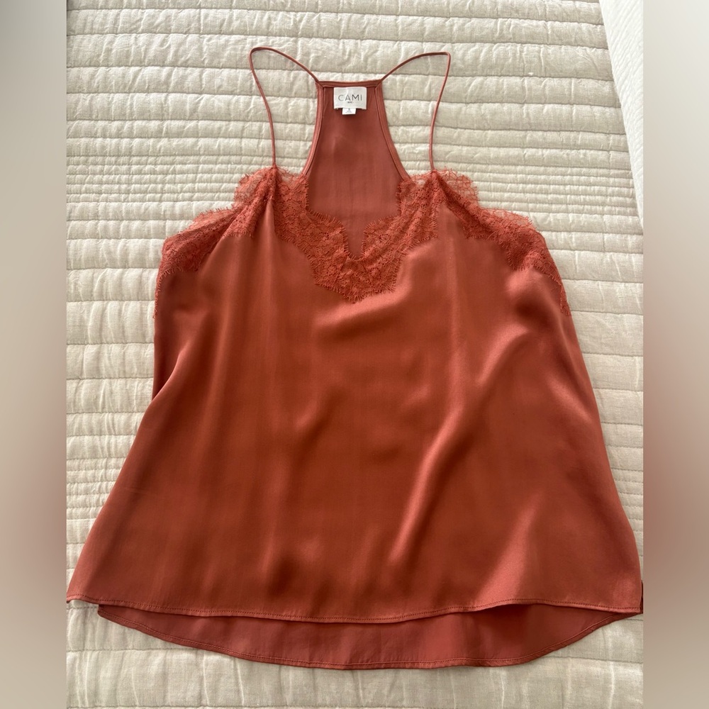 Cami NYC silk top with lace detail
